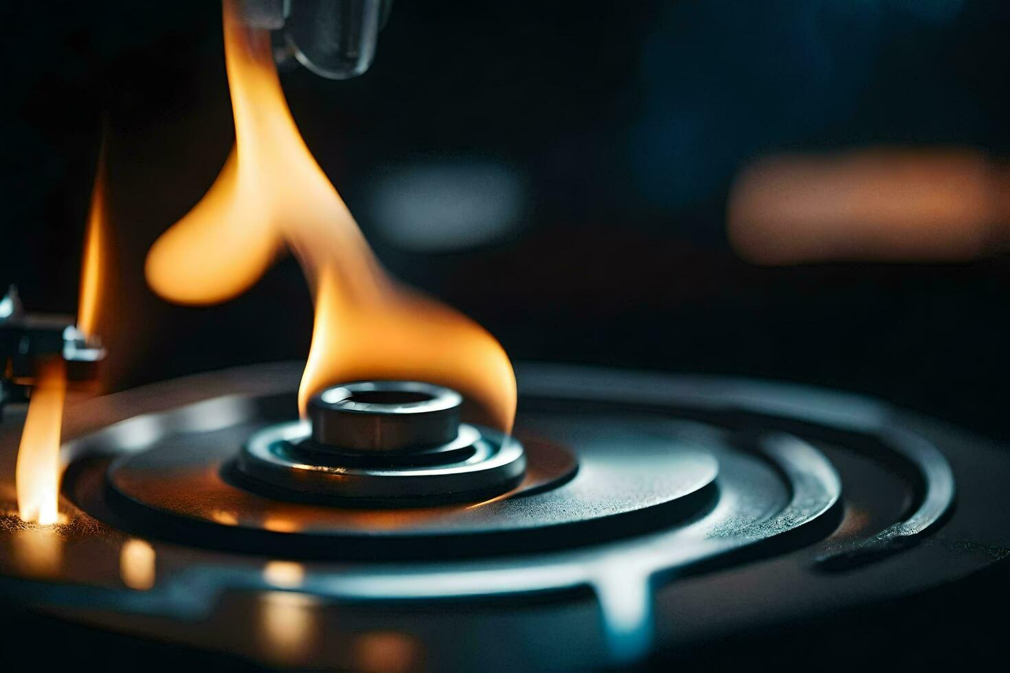 a close up of a burning disc on a turntable. AI-Generated photo