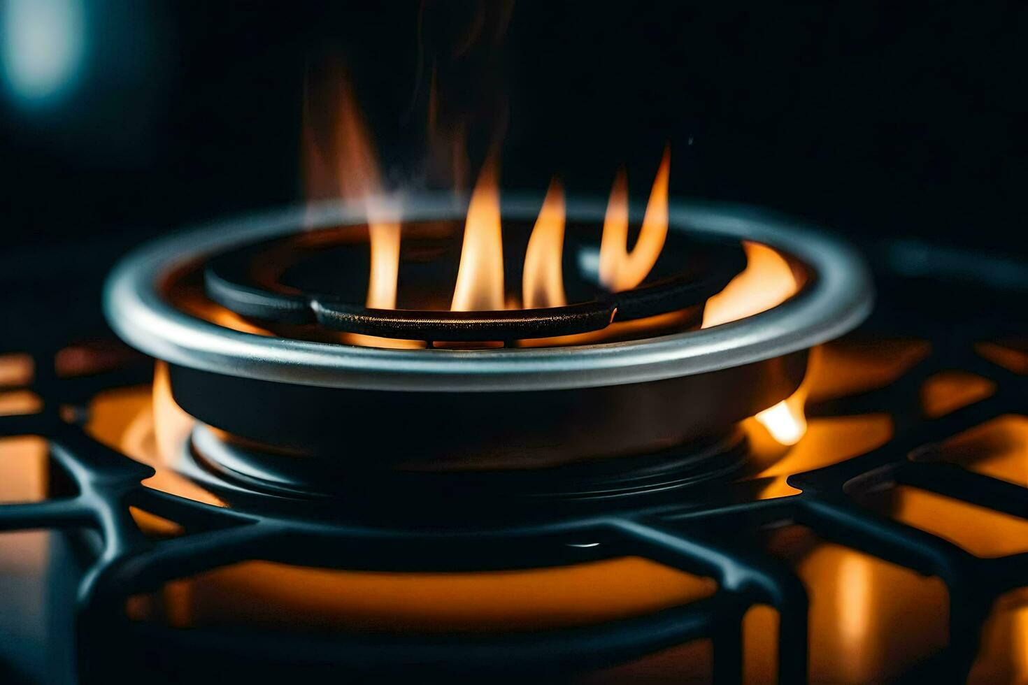 a close up of a gas stove with flames. AI-Generated photo