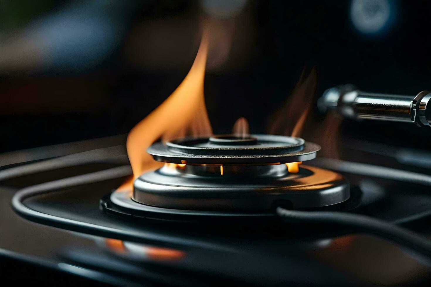 a gas stove with a flame on top. AI-Generated photo