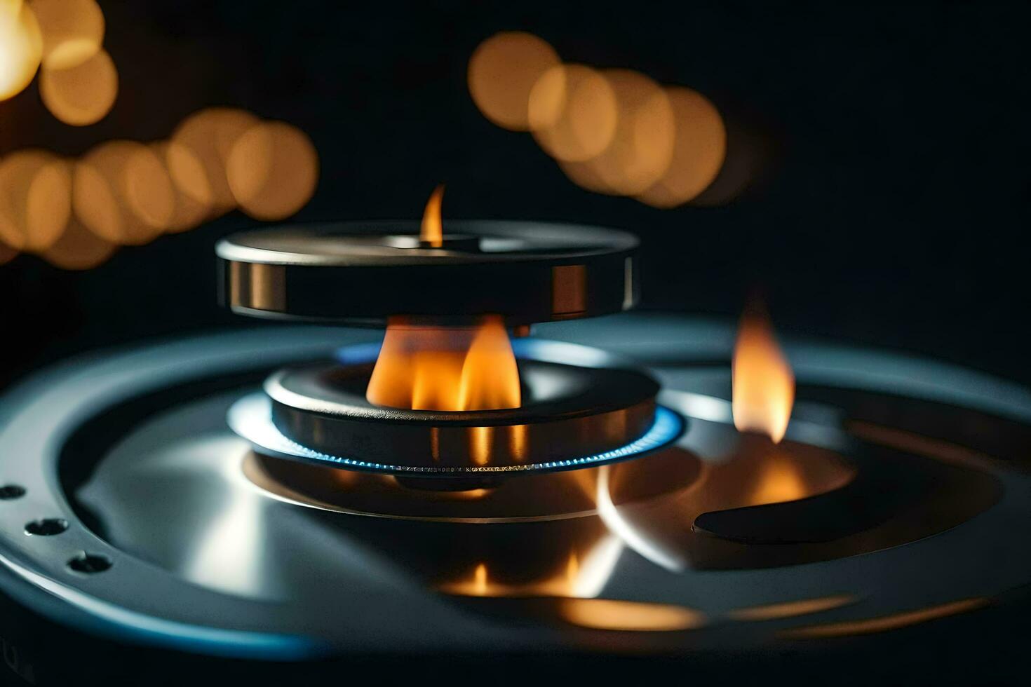 a close up of a gas burner with flames. AI-Generated photo