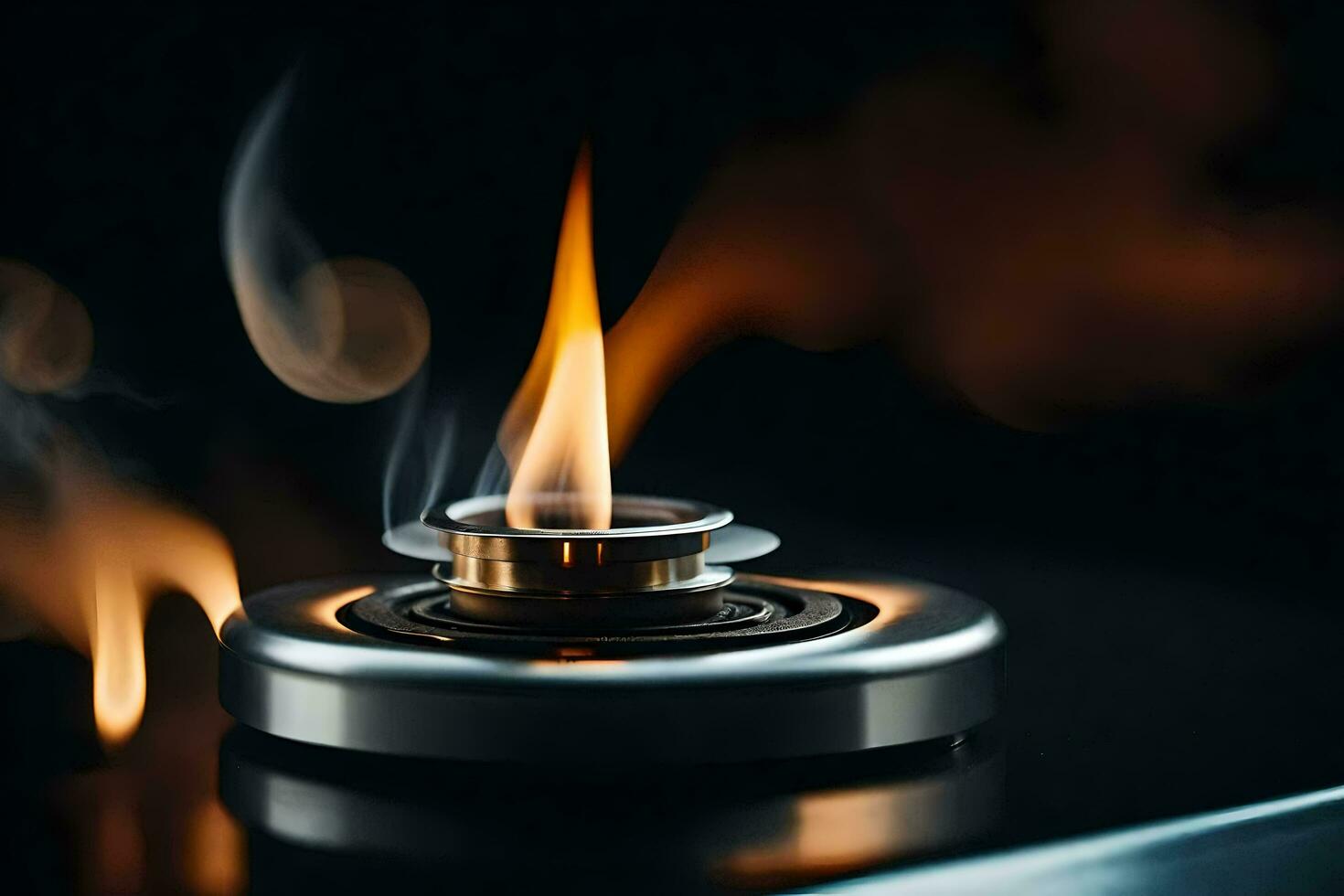 a gas burner with flames and smoke. AI-Generated photo