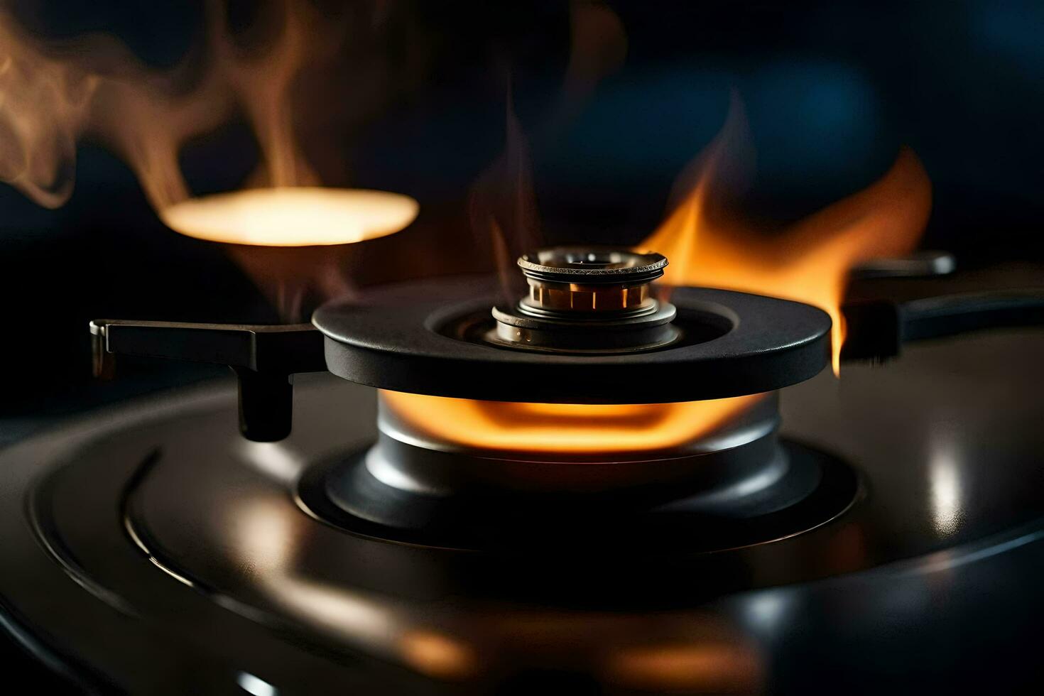 a gas burner with flames and smoke. AI-Generated photo