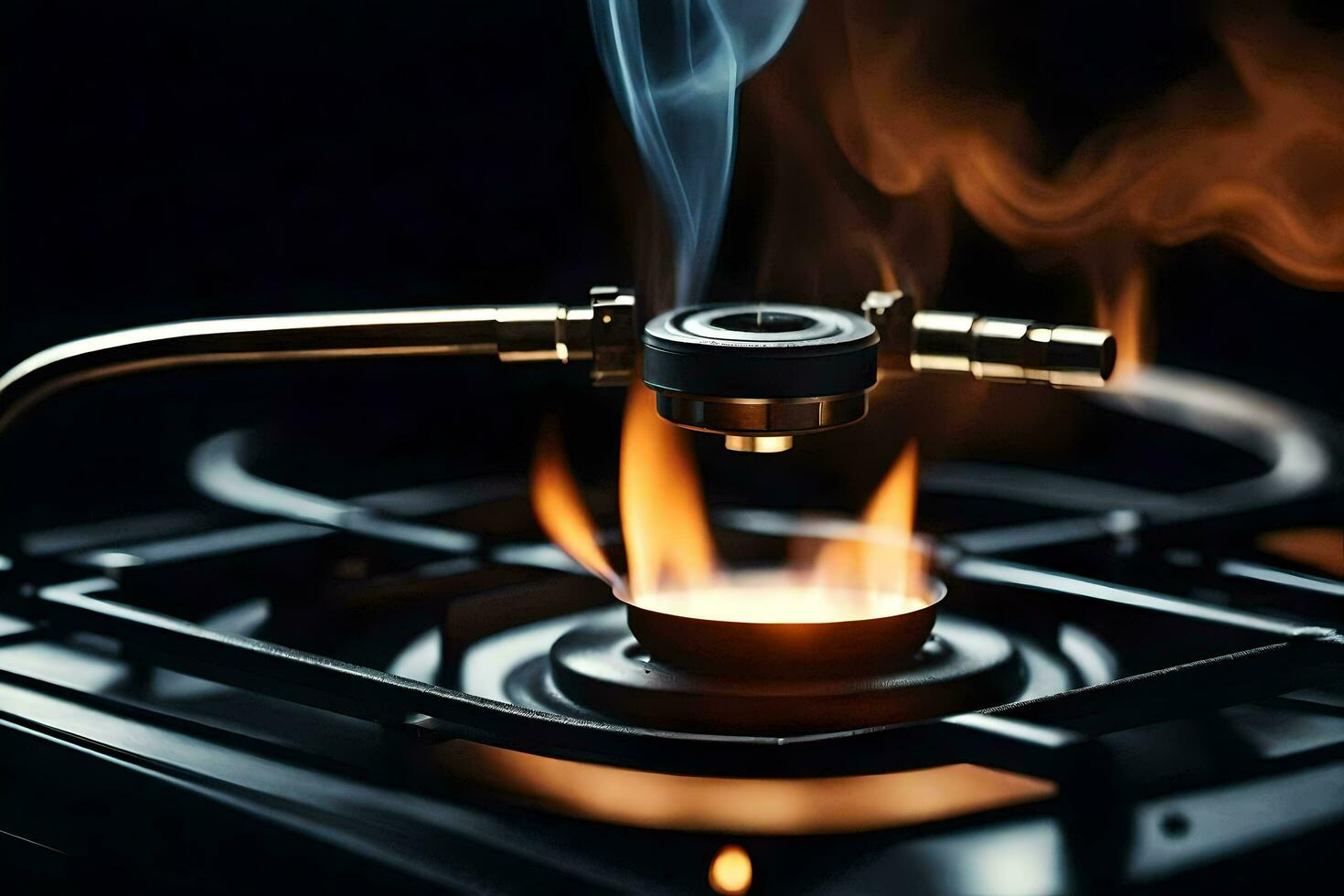 a gas stove with a flame coming out of it. AI-Generated photo