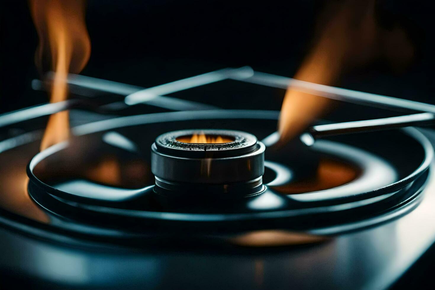 a close up of a gas burner on a stove. AI-Generated photo