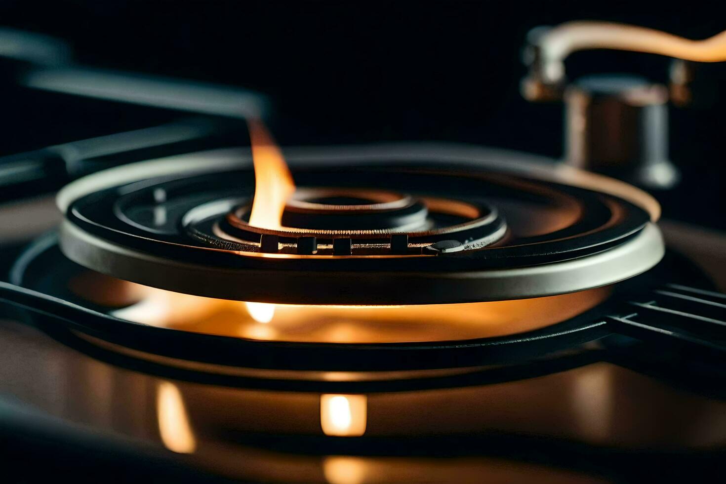 a close up of a gas burner on a stove. AI-Generated photo