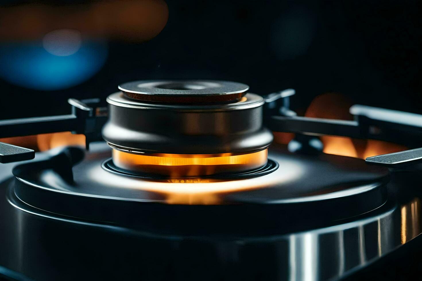 a close up of a gas burner on a stove. AI-Generated photo