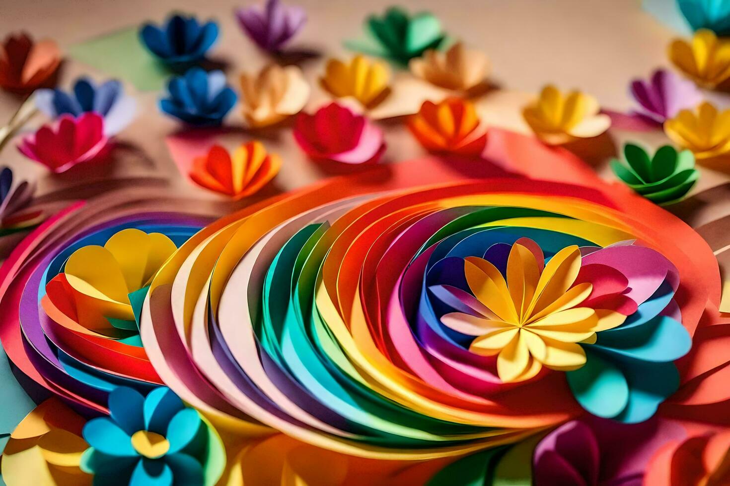 a colorful paper flower arrangement with many different colors. AI-Generated photo