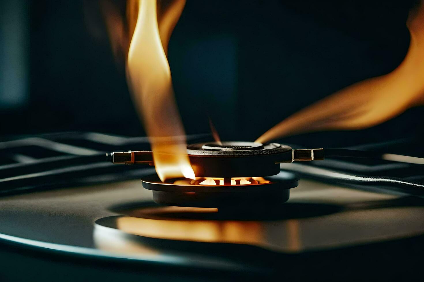 a gas stove with flames coming out of it. AI-Generated photo