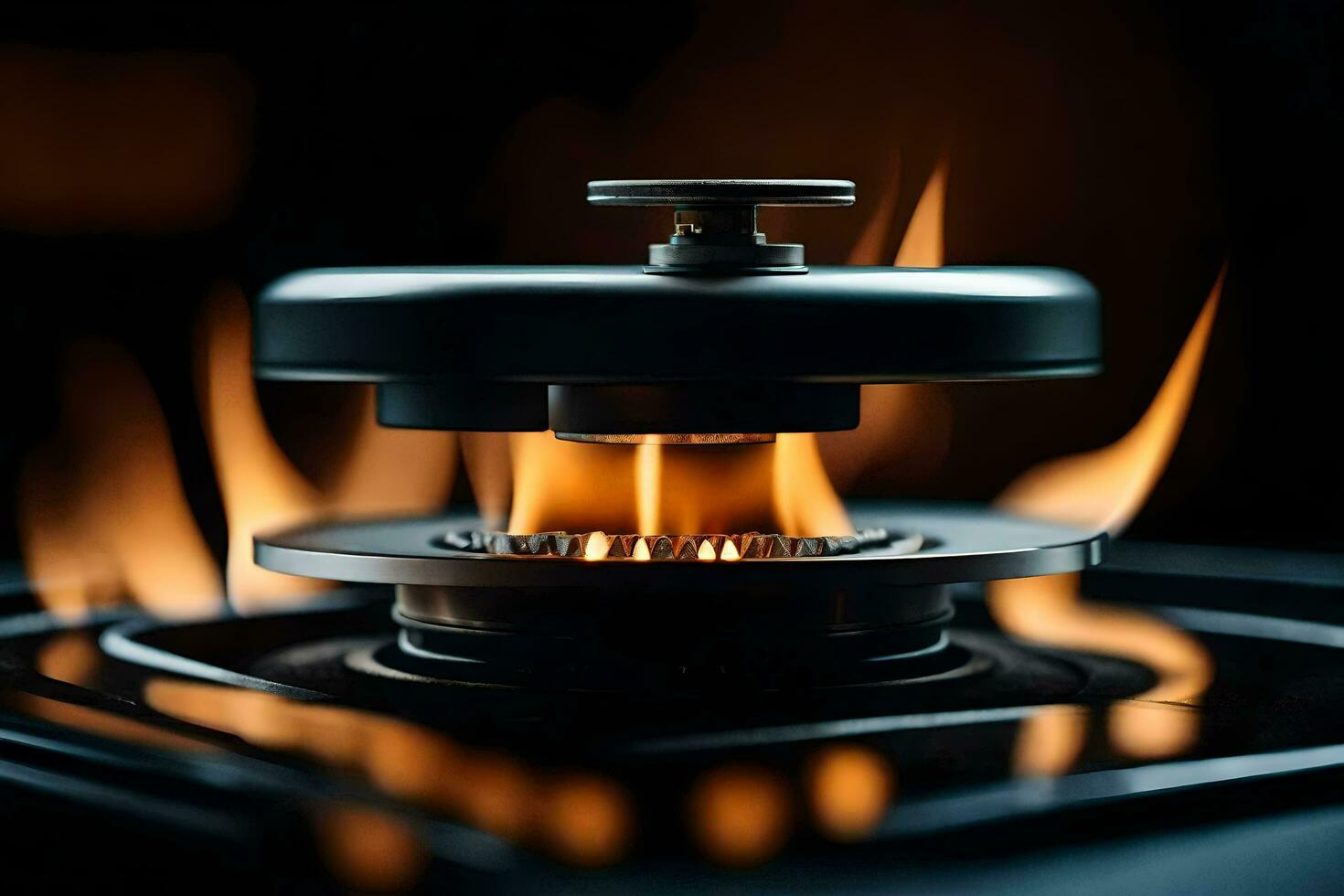 a gas stove with flames on it. AI-Generated photo