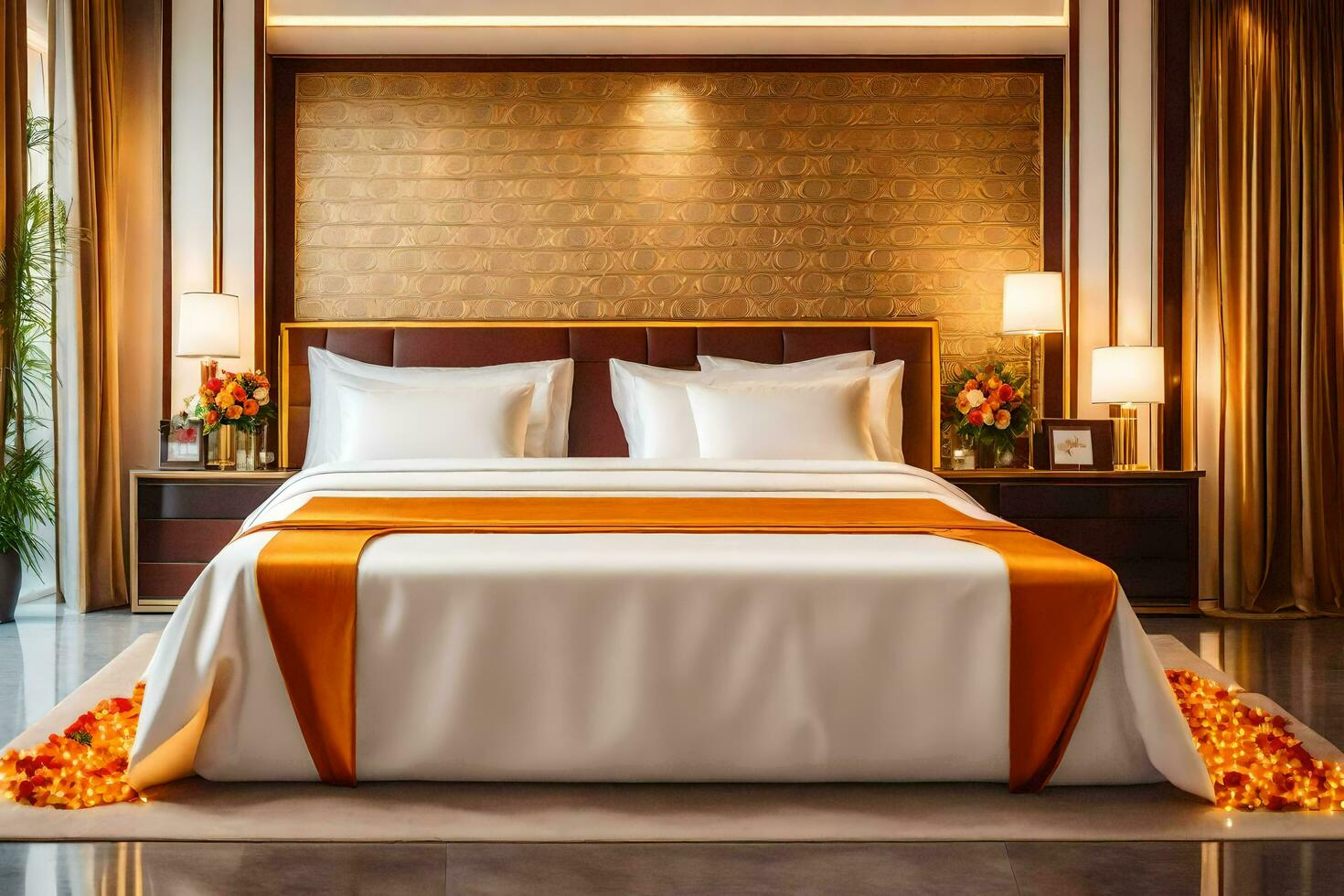 un cama o camas en un habitación a el ritz Carlton phuket generado por ai foto