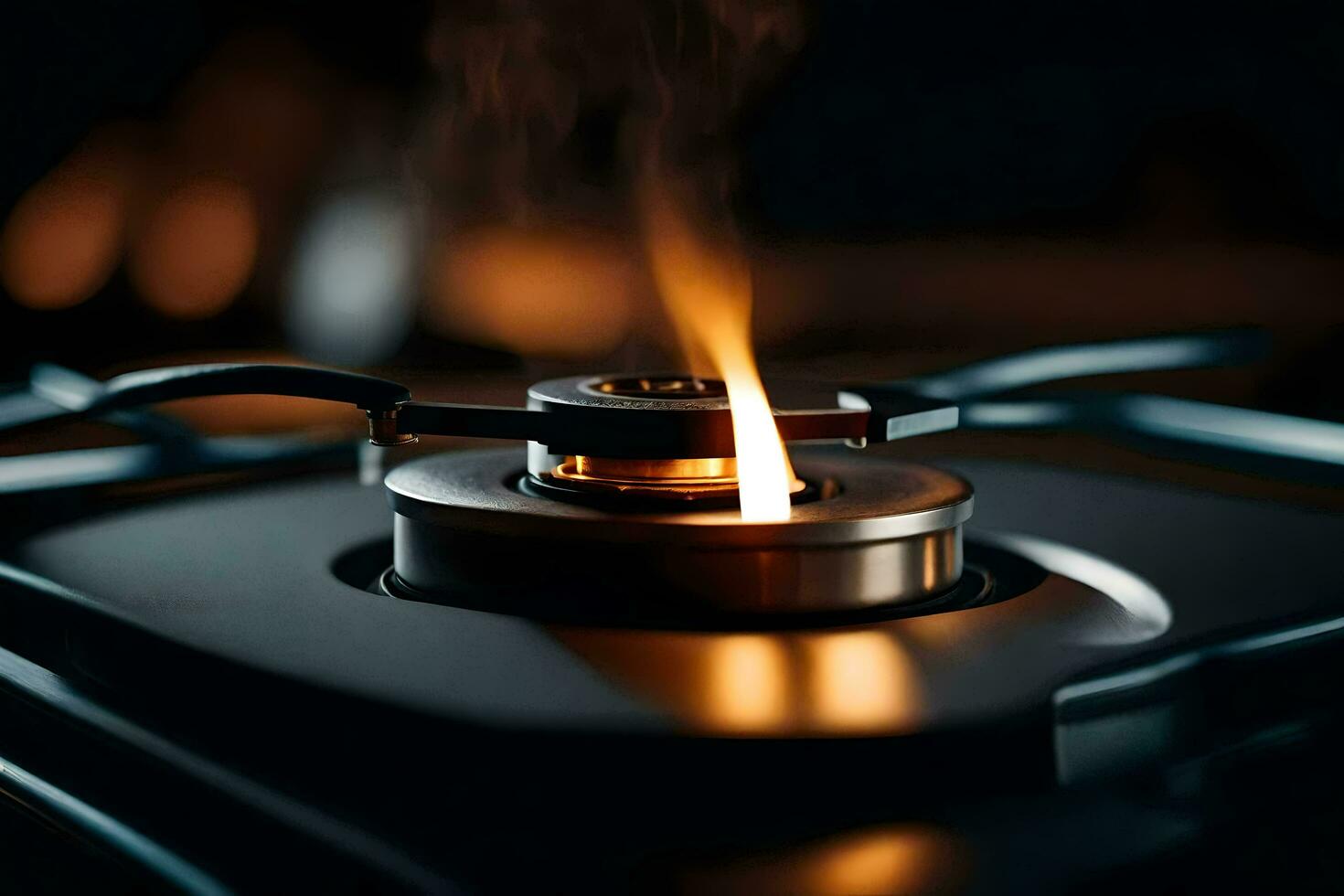 a gas stove with a flame on it. AI-Generated photo