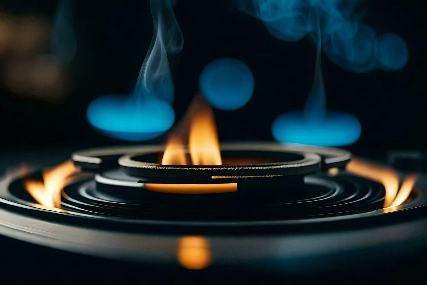 a close up of a gas burner with blue flames. AI-Generated photo