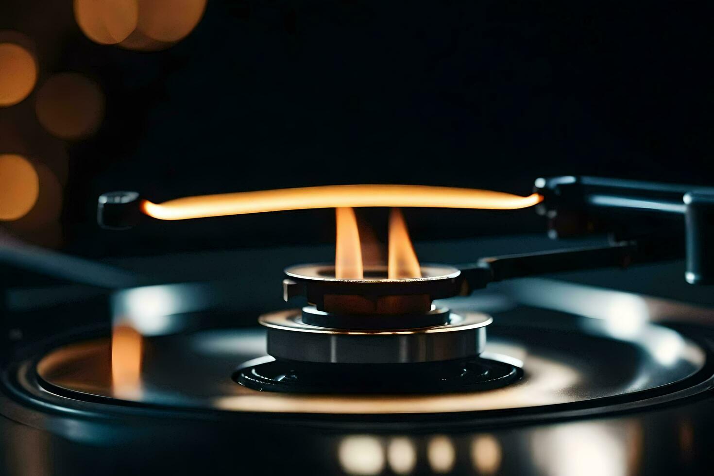 a record player with a flame on it. AI-Generated photo