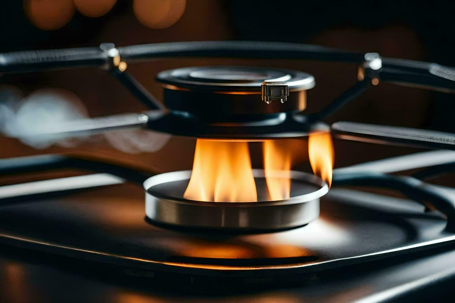 a close up of a gas stove with flames. AI-Generated photo