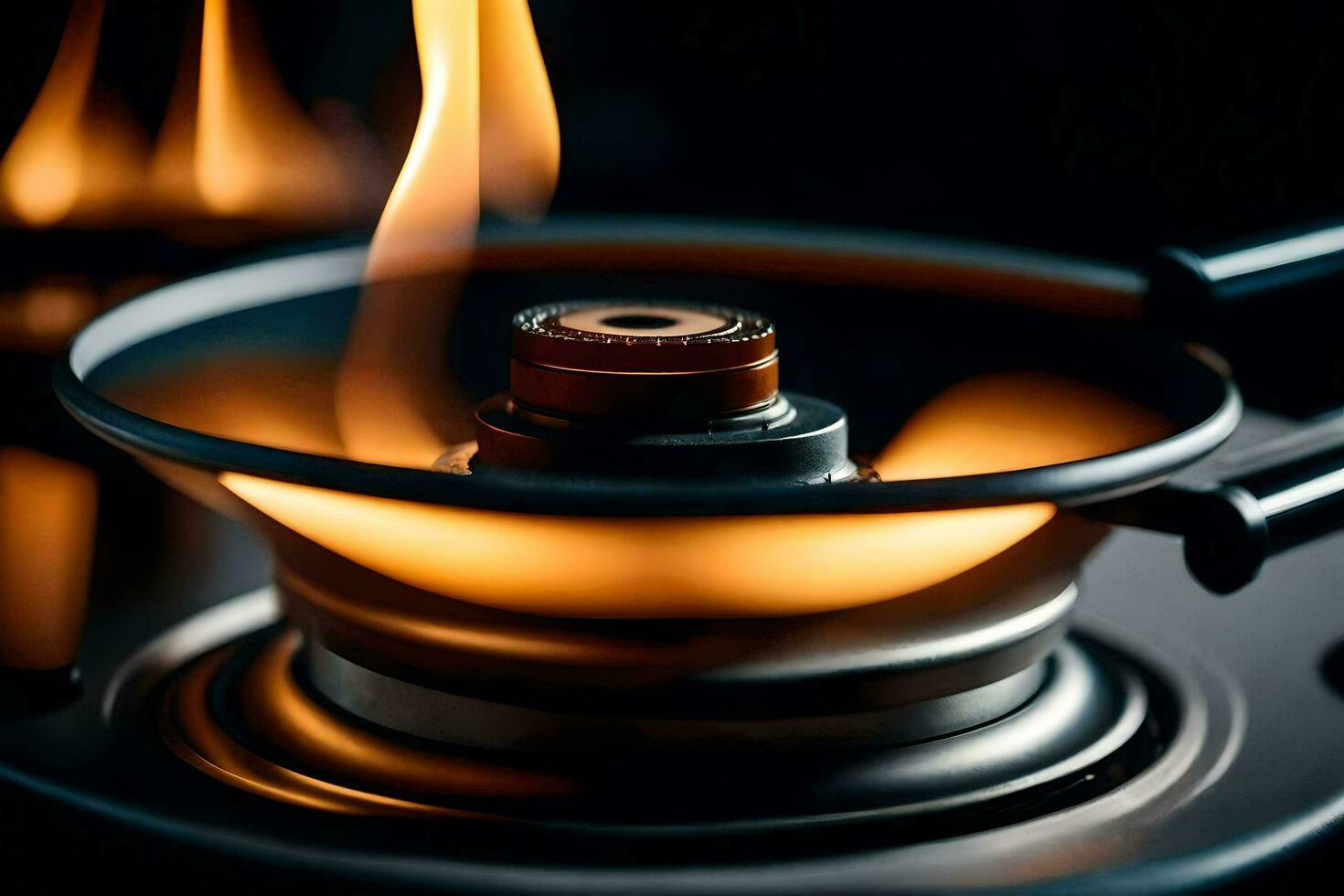 a close up of a gas stove with flames. AI-Generated photo