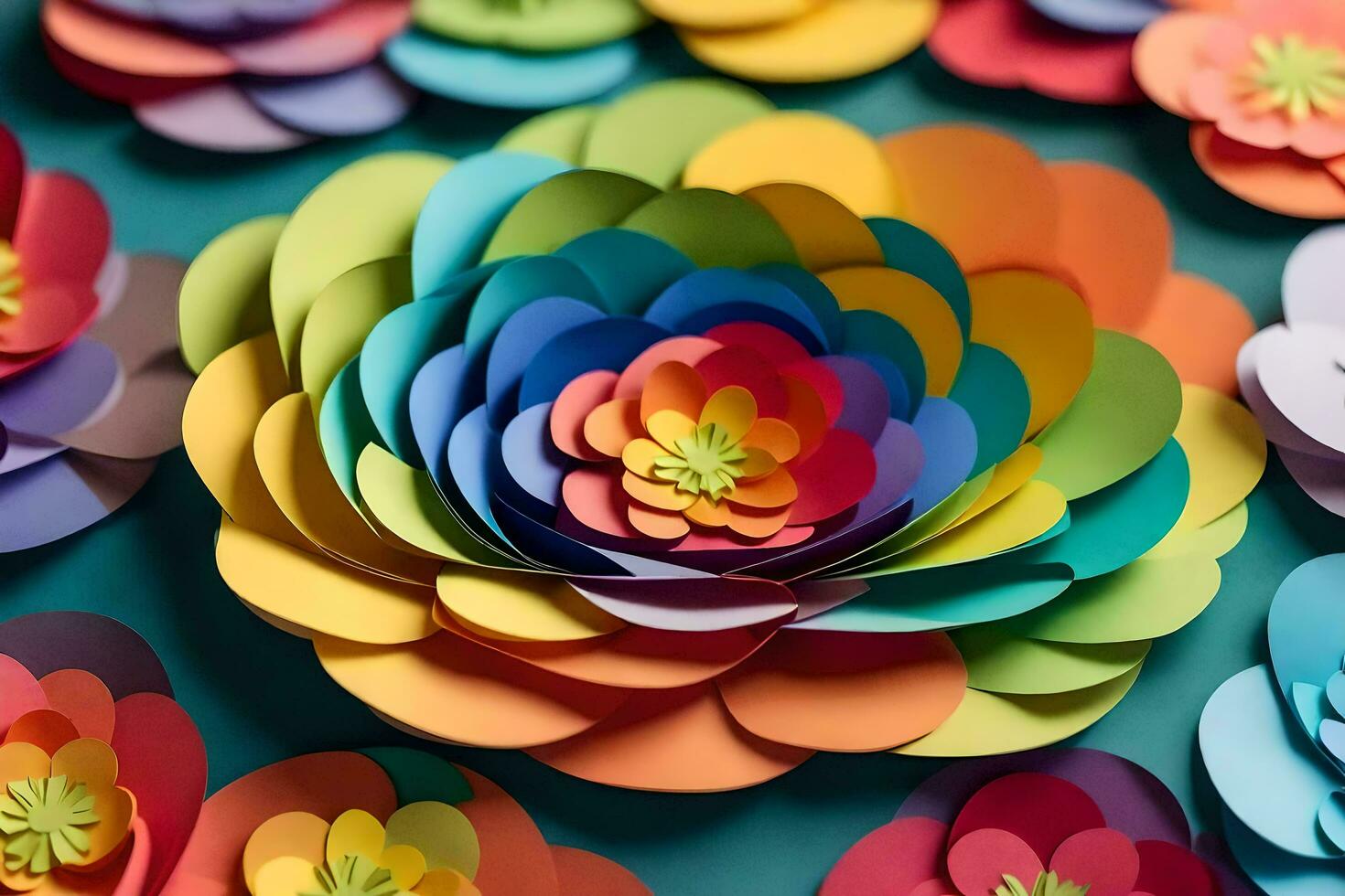 a colorful paper flower arrangement with a center flower. AI-Generated photo