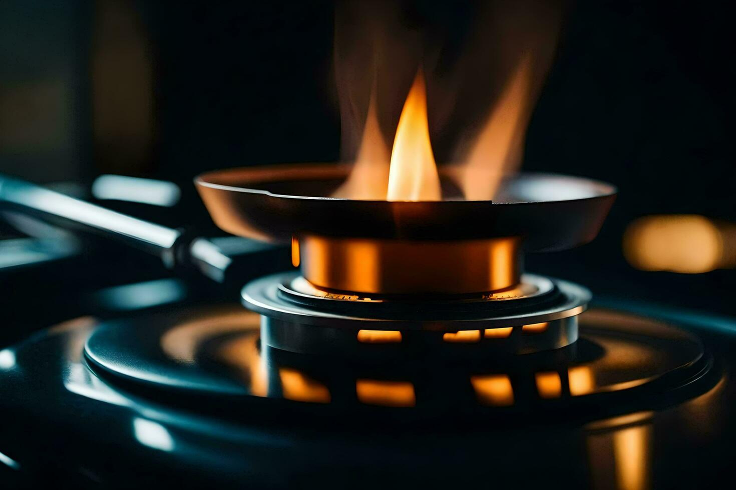 a gas stove with a flame on top. AI-Generated photo