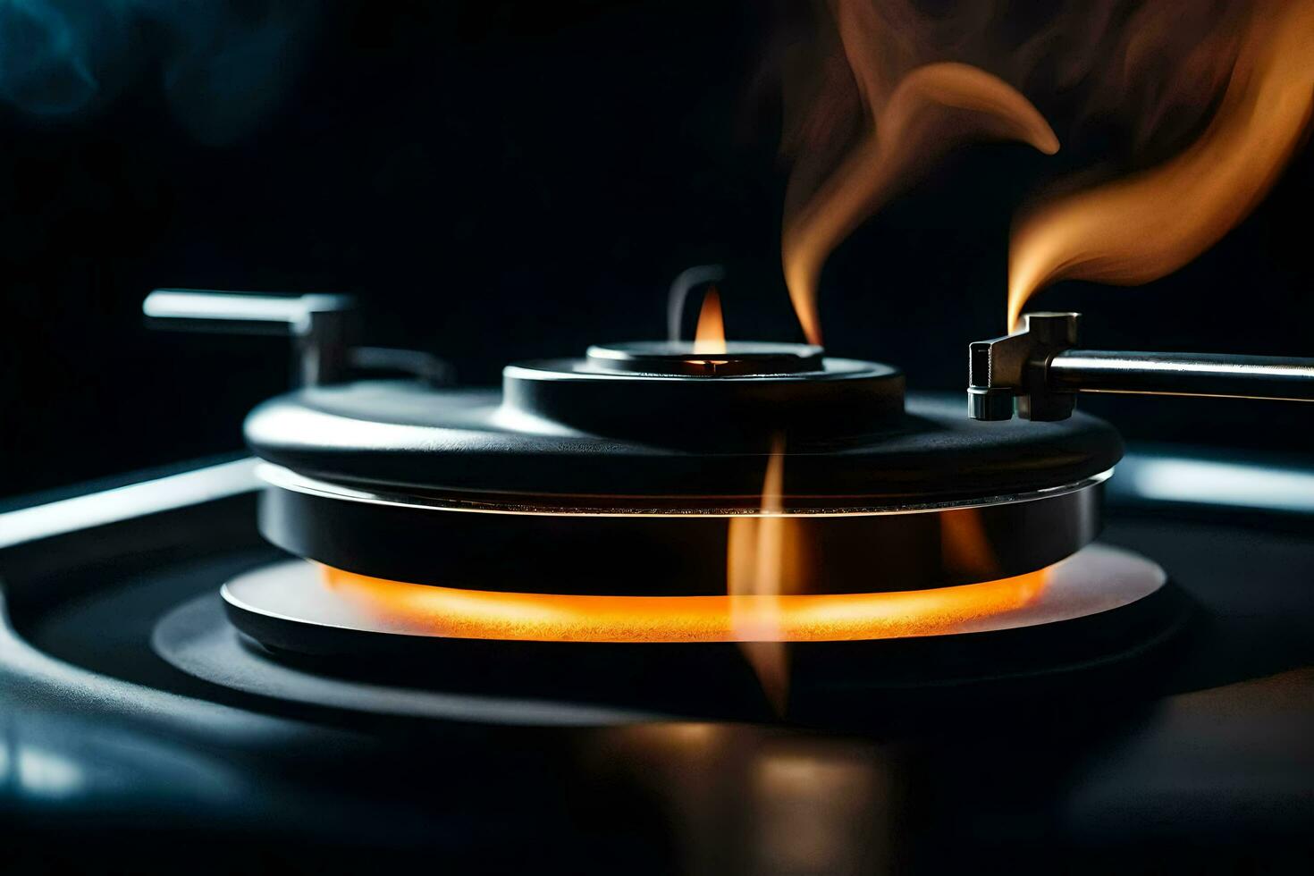 a close up of a stove with flames. AI-Generated photo