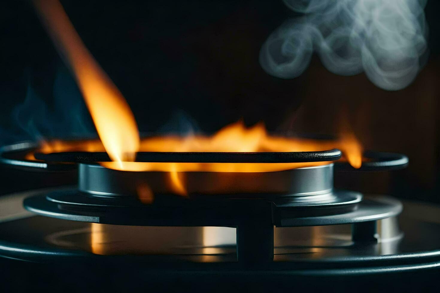 a close up of a stove with flames. AI-Generated photo