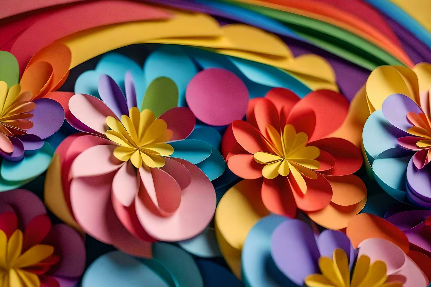 a colorful paper flower arrangement with a rainbow pattern. AI-Generated photo