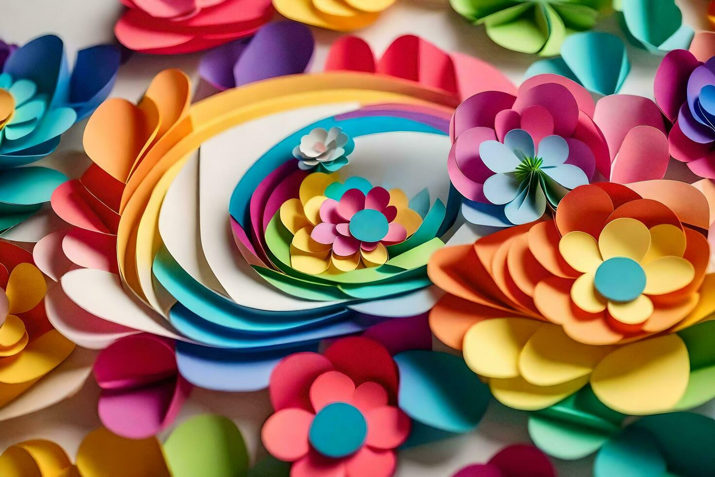 a colorful paper flower wall with many different colors. AI-Generated photo