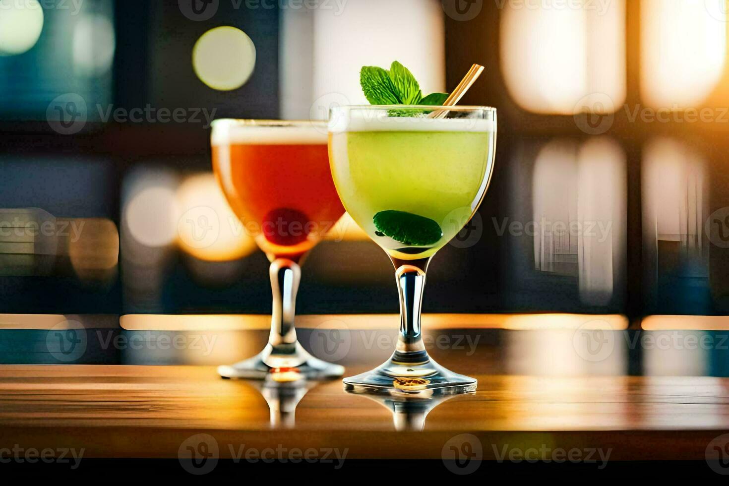 two glasses of cocktails on a table. AI-Generated photo