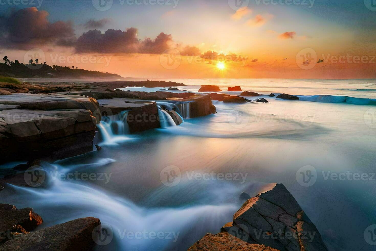 the sun rises over the ocean in this beautiful photo. AI-Generated photo