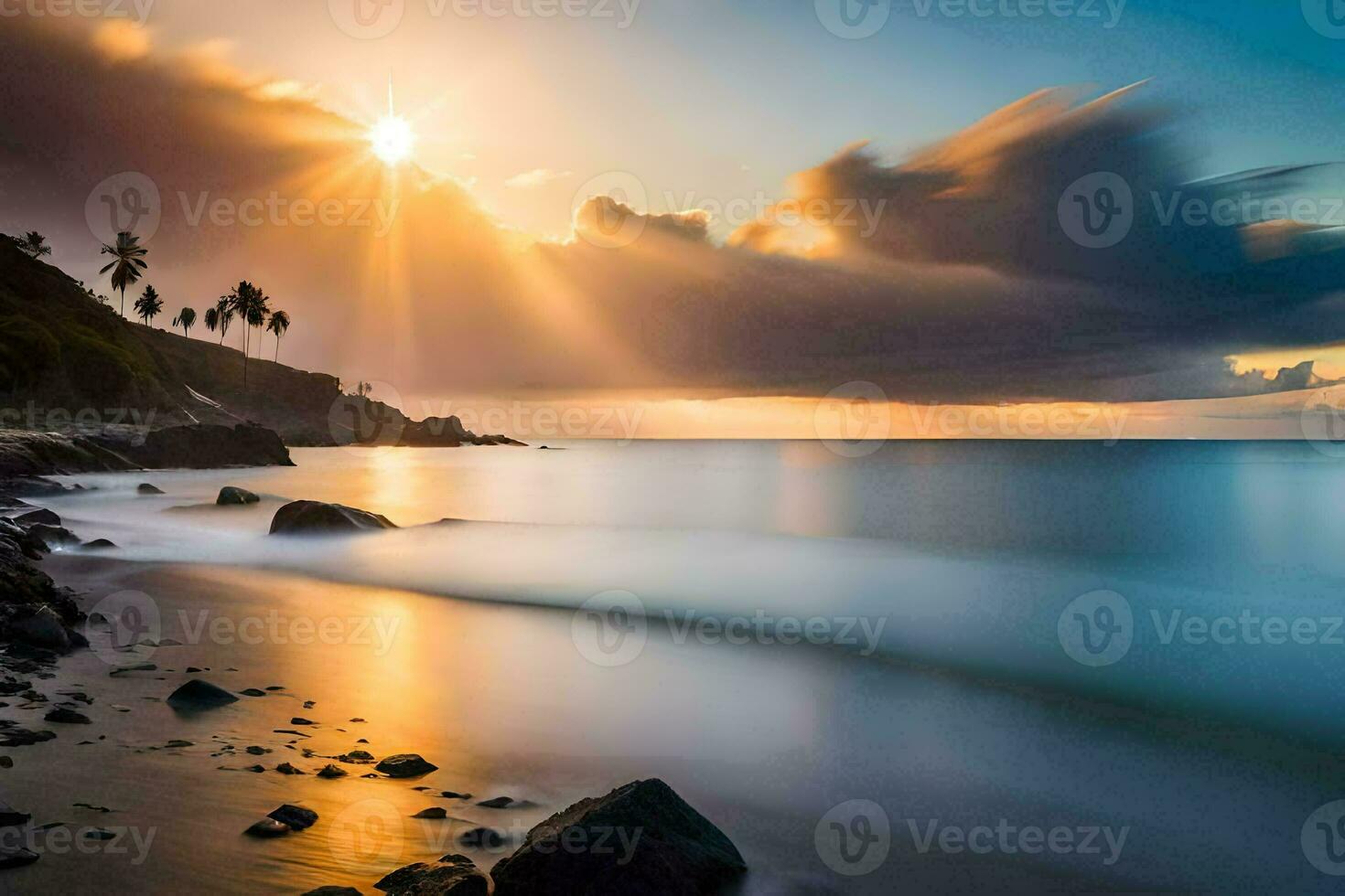sunset on the beach wallpaper. AI-Generated photo