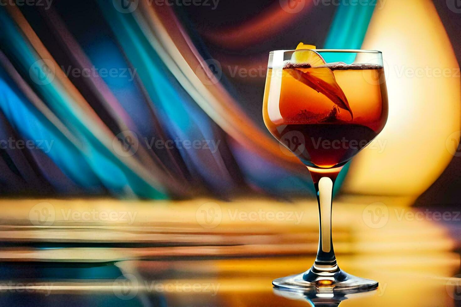 a glass of wine with orange peel on the rim. AI-Generated photo