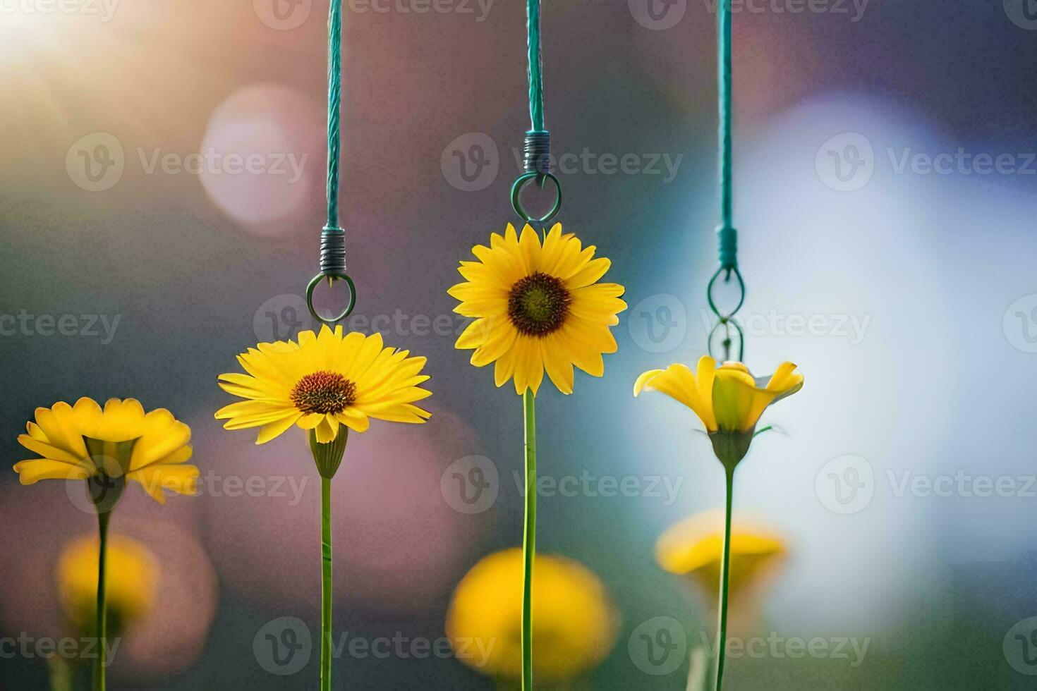 yellow flowers hanging from a string. AI-Generated photo