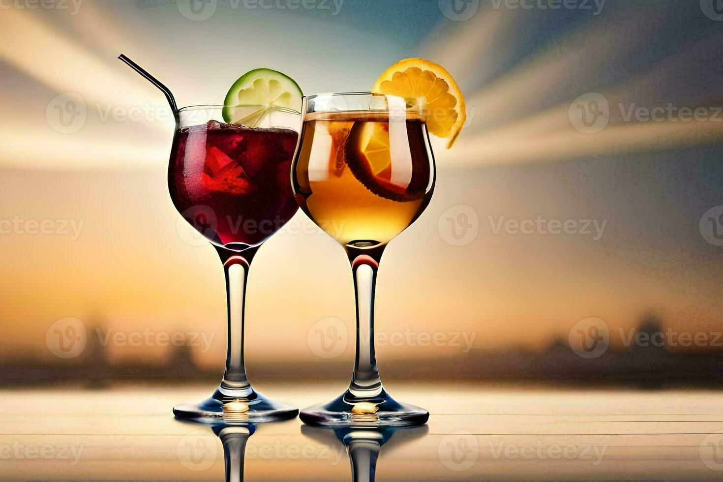 two glasses of wine with orange slices and lemon slices. AI-Generated photo
