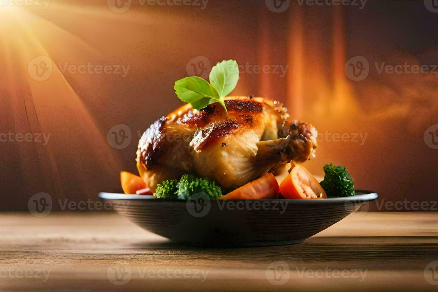 a chicken breast on a plate with broccoli and carrots. AI-Generated photo