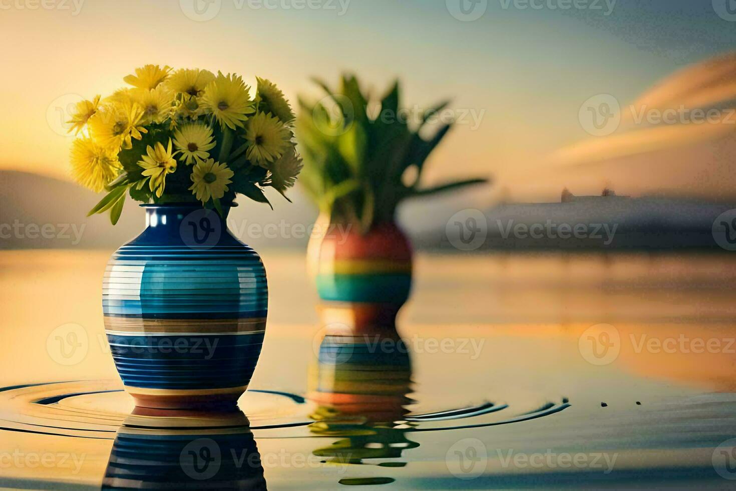 flowers in vase, water, water reflection, water, flowers, hd wallpaper. AI-Generated photo