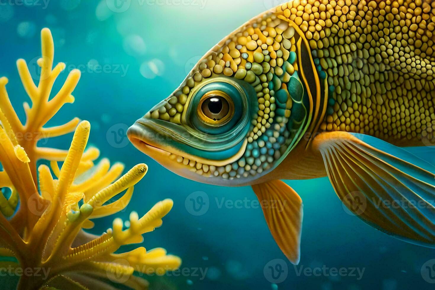 fish in the ocean with coral and seaweed. AI-Generated photo