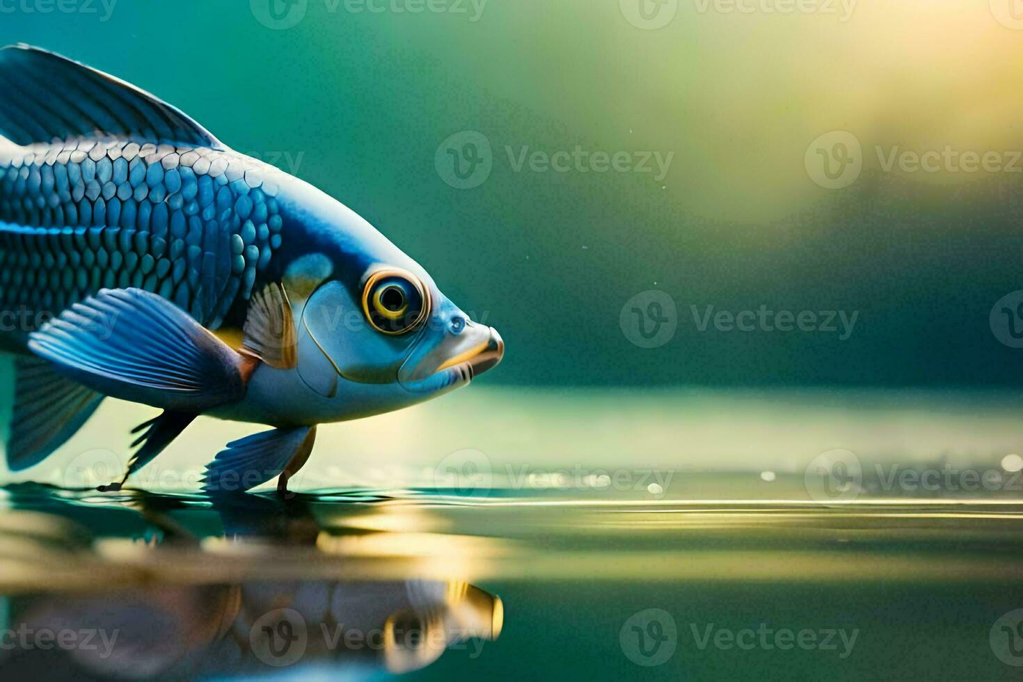 a fish is standing on the water with its head down. AI-Generated photo