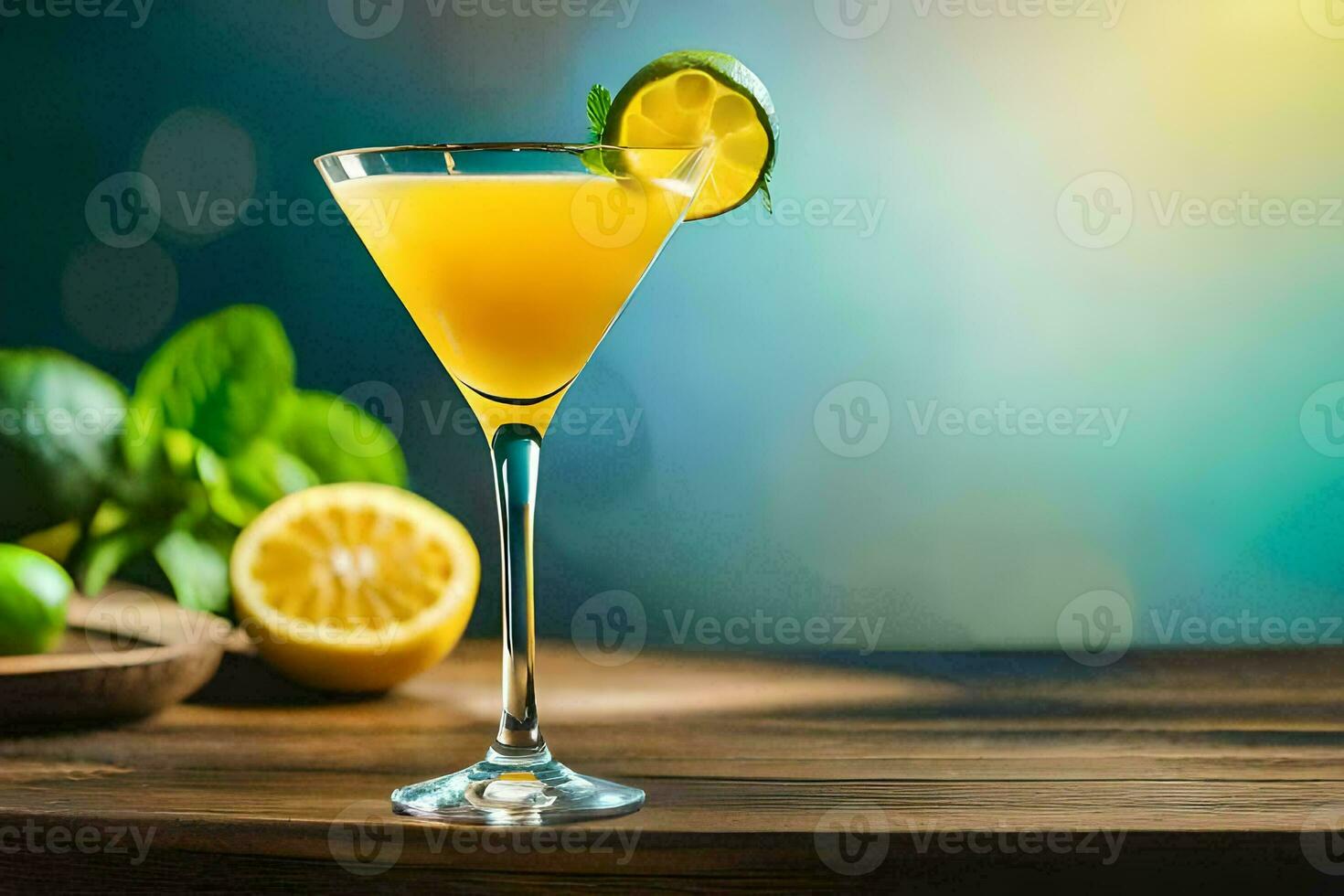 cocktail on a wooden table. AI-Generated photo