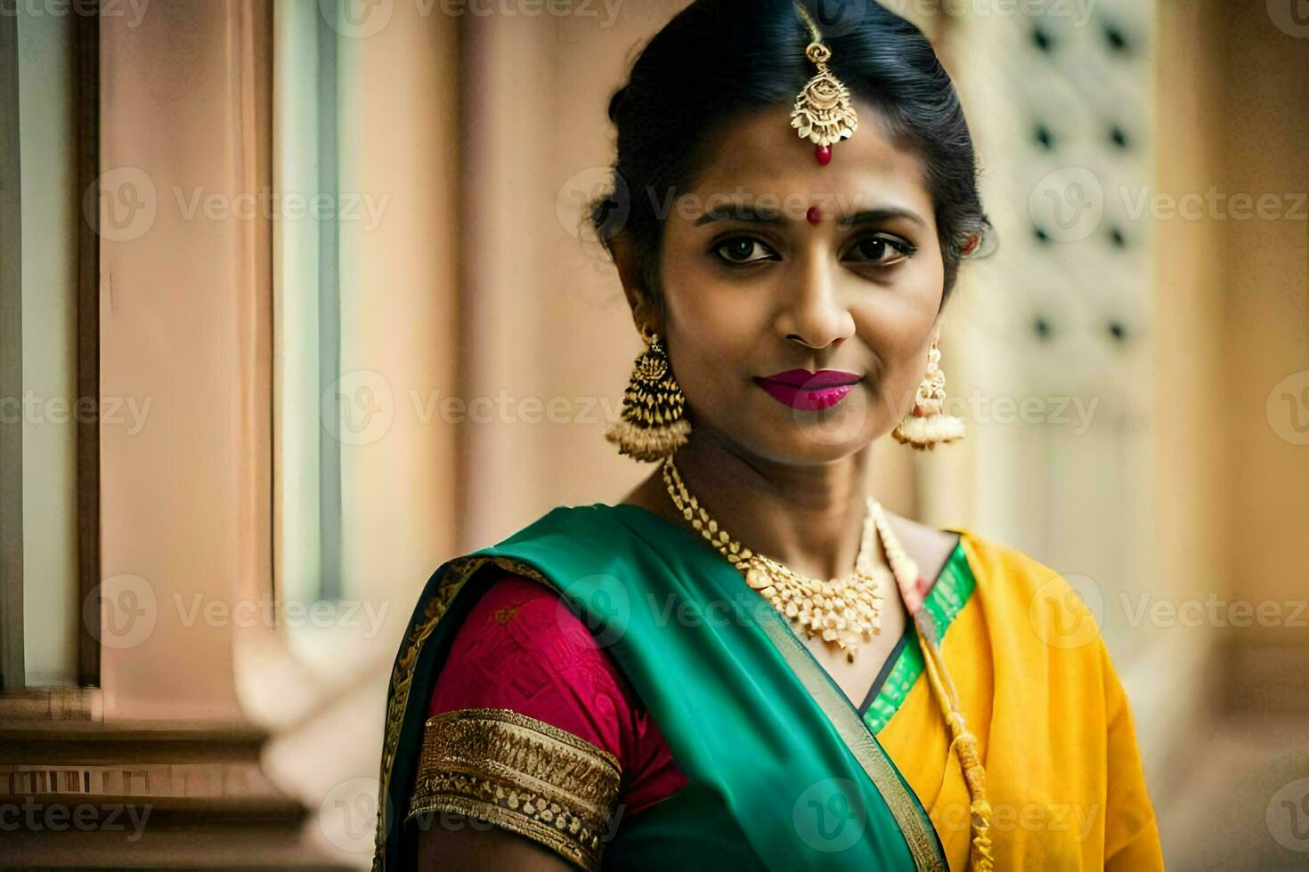 a beautiful indian woman in a sari. AI-Generated photo