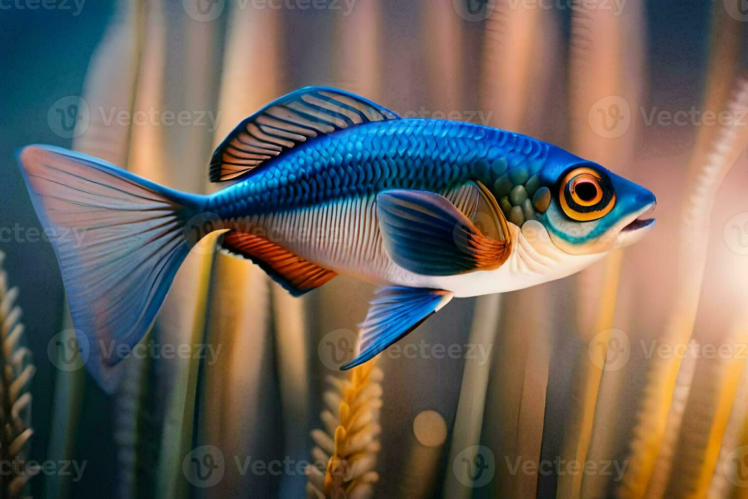 a fish swimming in the water with grass. AI-Generated photo