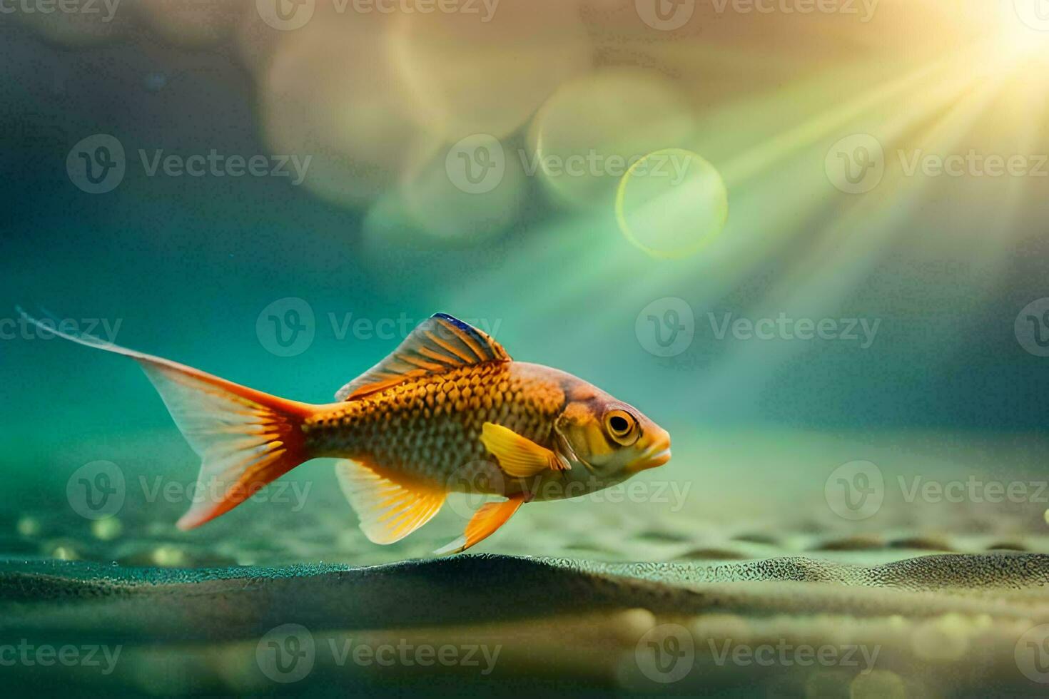 goldfish in the sand. AI-Generated photo