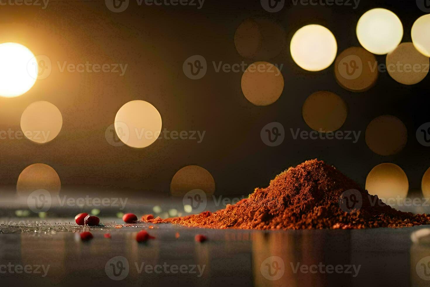 a pile of spices on a table with a light background. AI-Generated photo