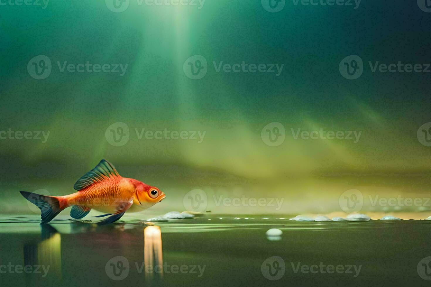 a fish is standing in the water with a bright light shining on it. AI-Generated photo