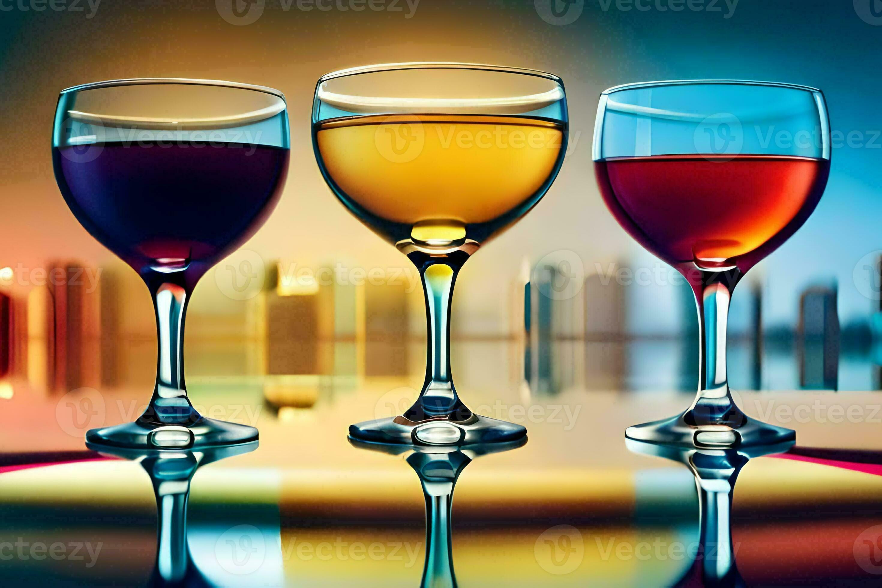 three glasses of wine are shown on a table. AIGenerated 31887797 Stock Photo at Vecteezy