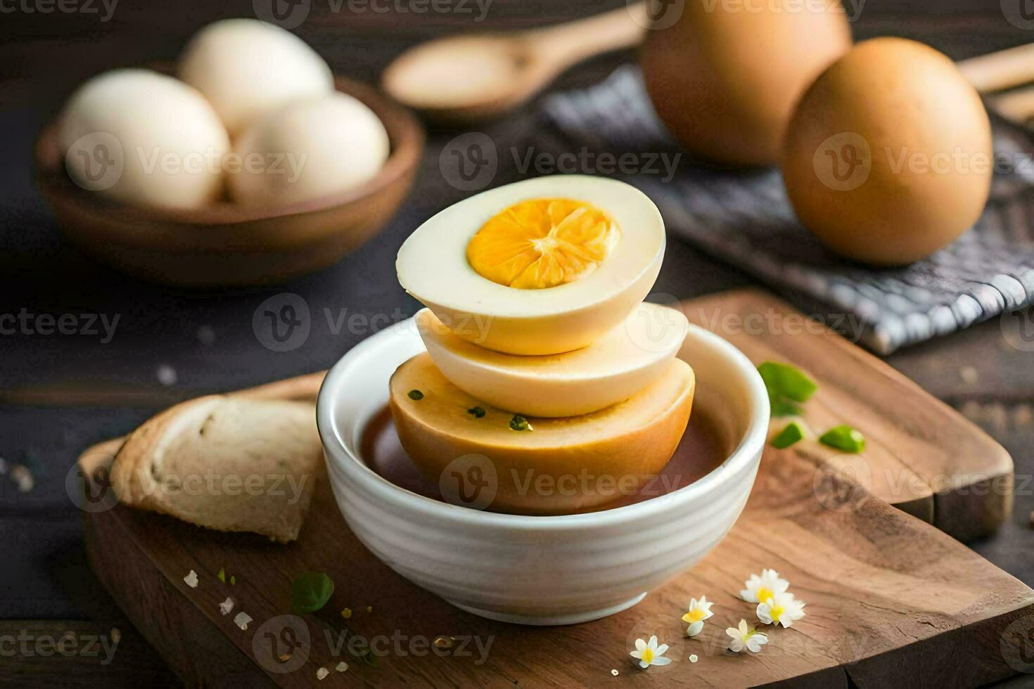 hard boiled eggs in a bowl. AI-Generated photo