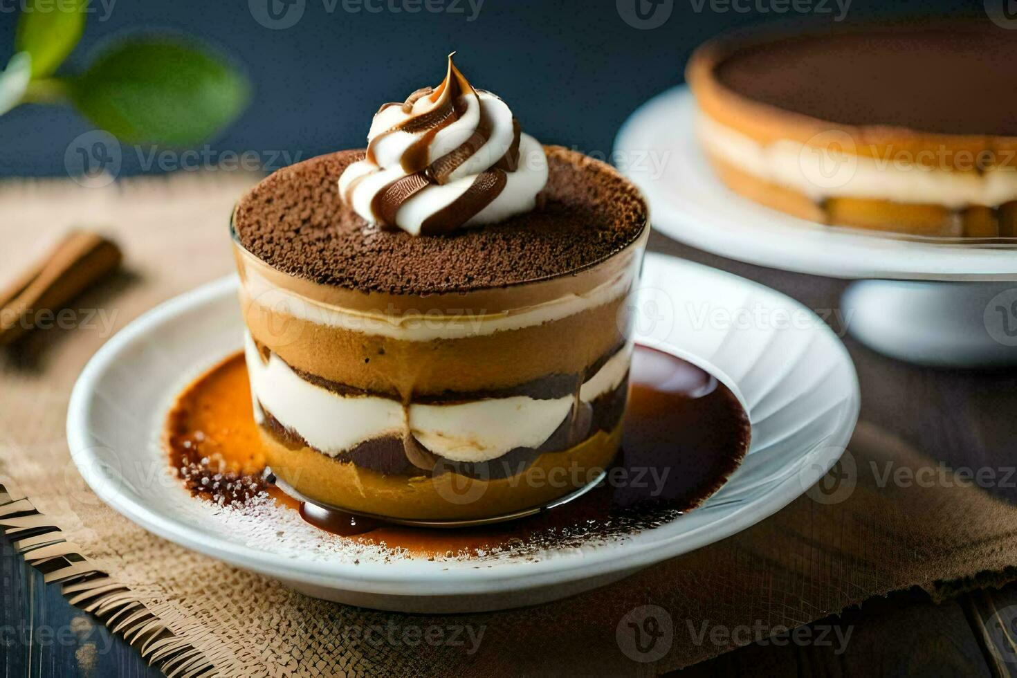 a dessert with chocolate and whipped cream. AI-Generated photo