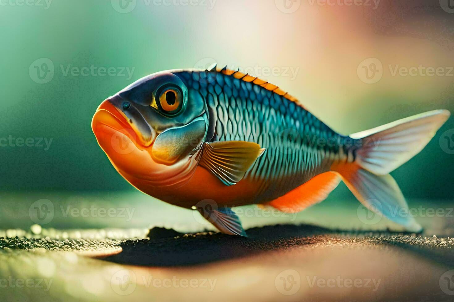 a fish with bright orange eyes and a long tail. AI-Generated photo