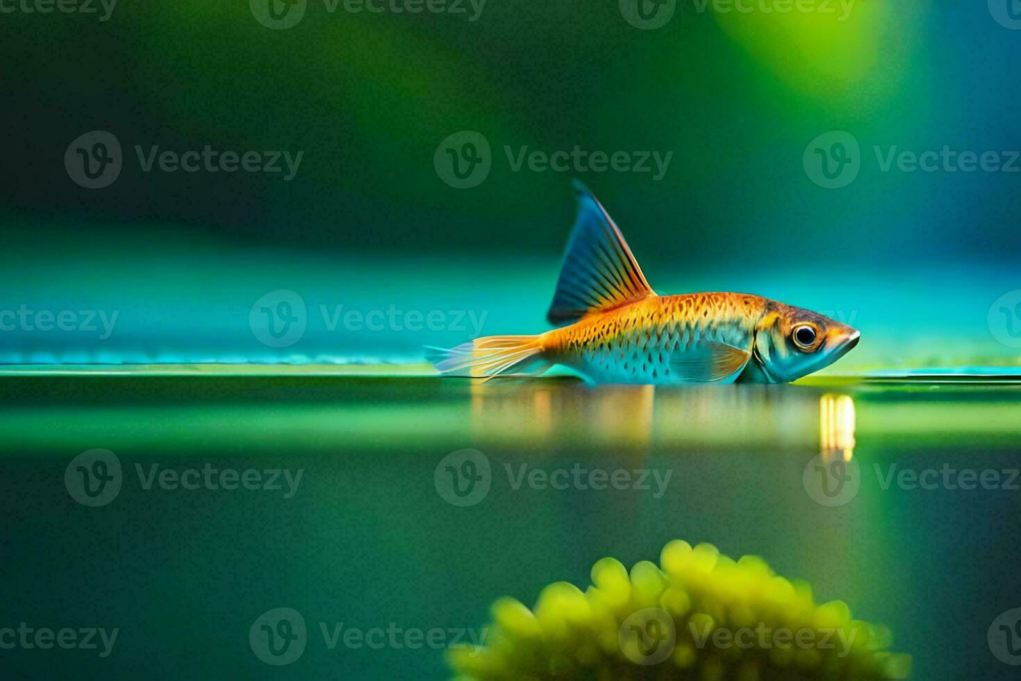 a fish swimming in the water with a green background. AI-Generated photo