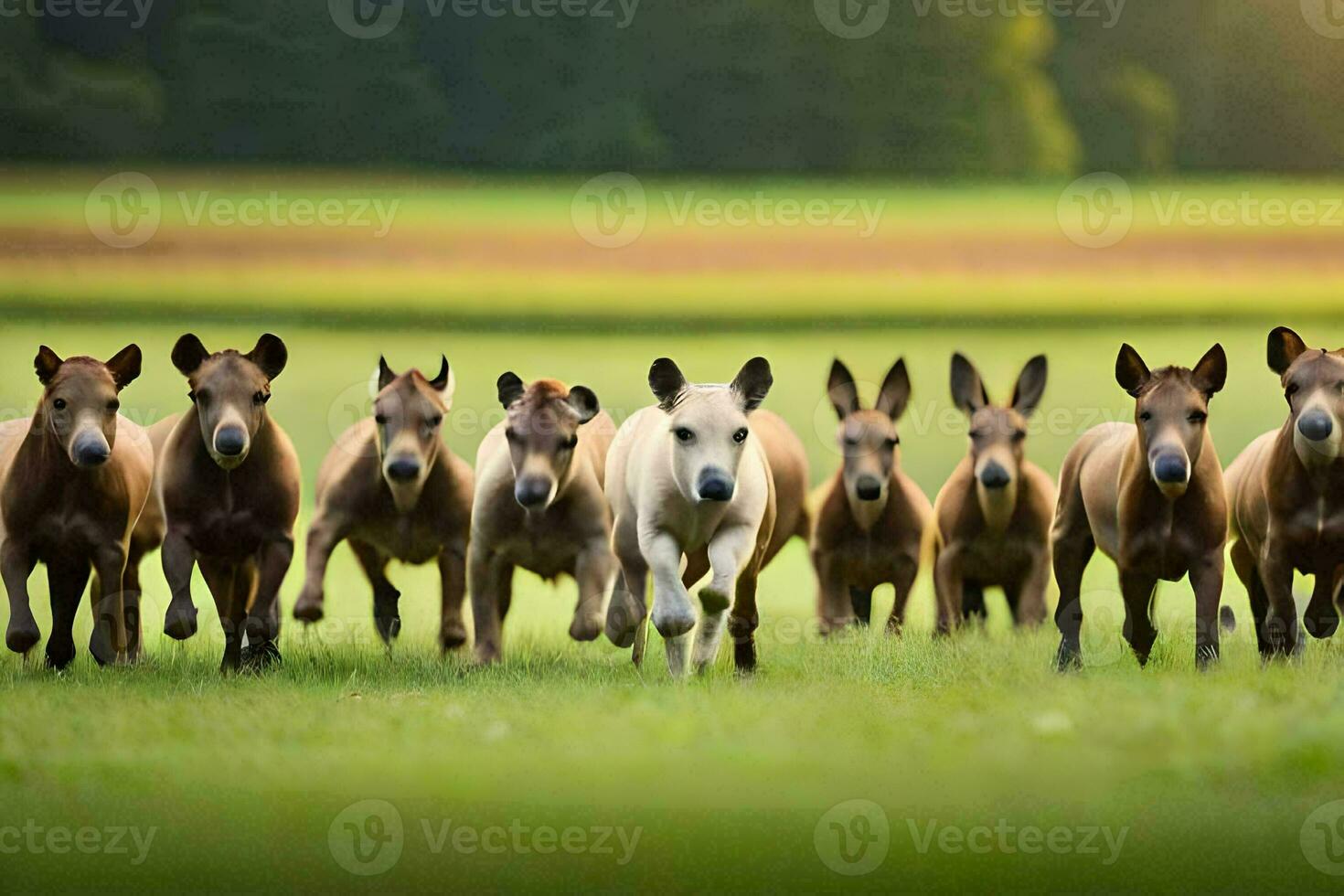 a group of horses running in a field. AI-Generated photo