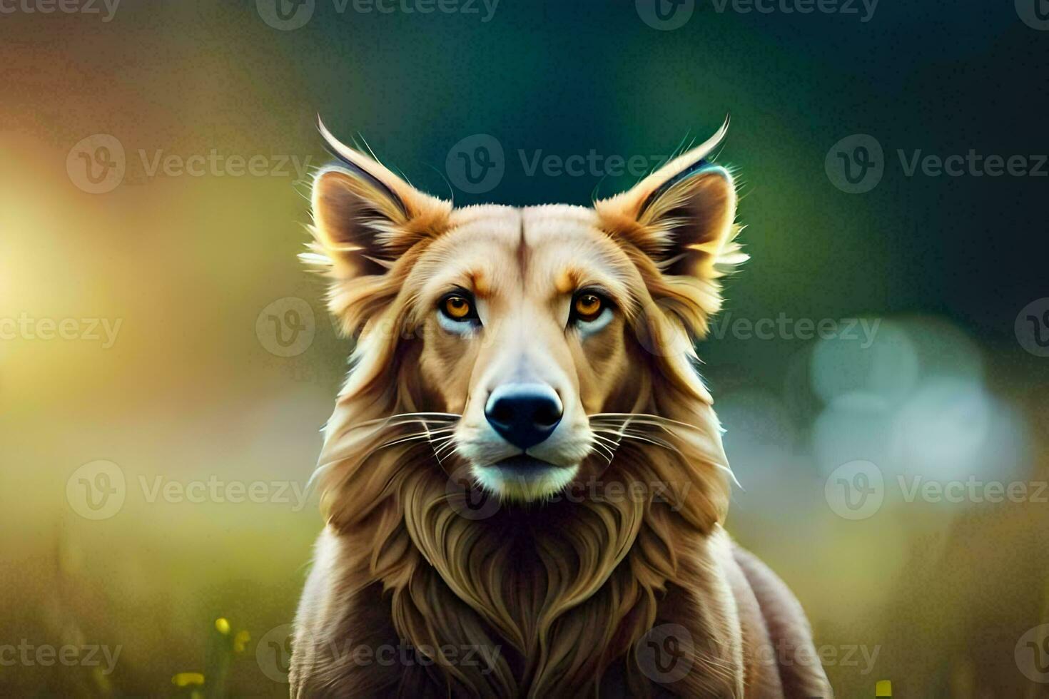 a dog is standing in a field with a blurry background. AI-Generated photo