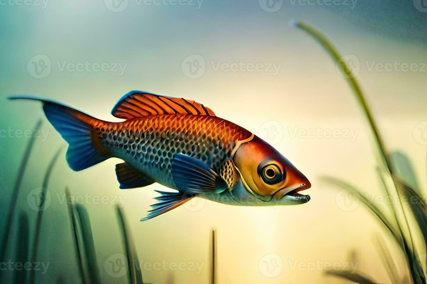 fish in the water with grass and water. AI-Generated photo