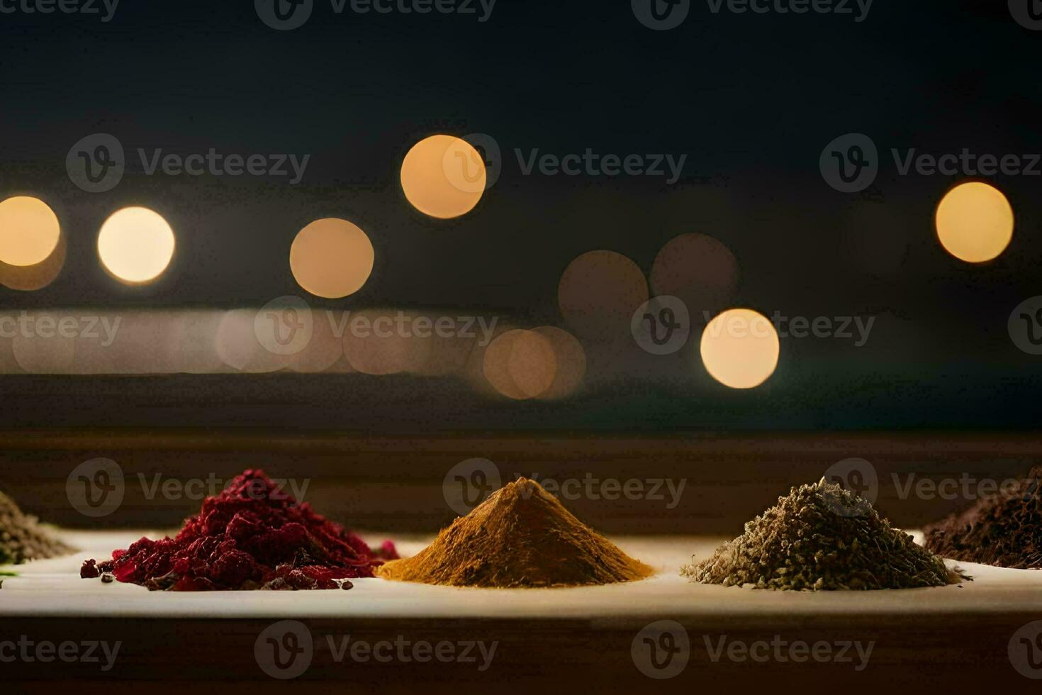 a row of spices on a table. AI-Generated photo